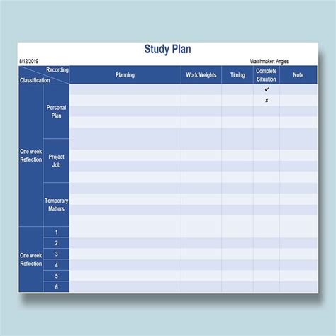 Study Plan Template For Students Excel Templates Excel Templates