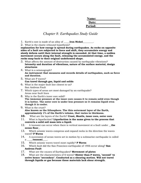 Study guide earthquakes ch 8 answers. - Great scouts cyberguide for subject searching on the web.