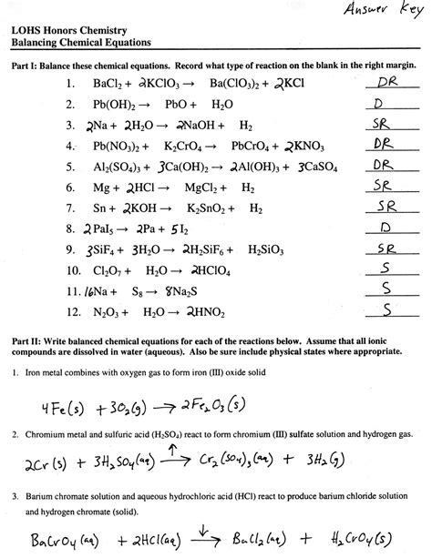Study guide for balancing chemical equations. - Moles and chemical formulas lab manual.