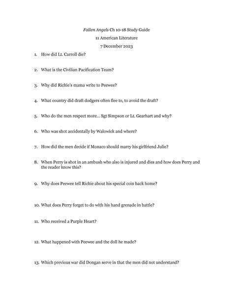 Study guide questions for fallen angels. - Women learning to shoot a guide for law enforcement officers.