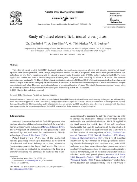 Study of pulsed electric field treated citrus juices - ScienceDirect