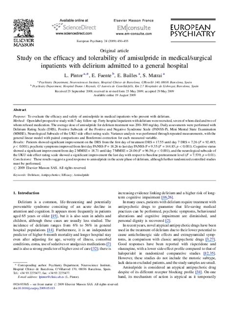 Study on the efficacy and tolerability of amisulpride in medical ...