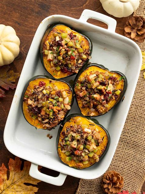 Stuffed Acorn Squash with Rice & Bacon - Stephanie Kay Nutrition