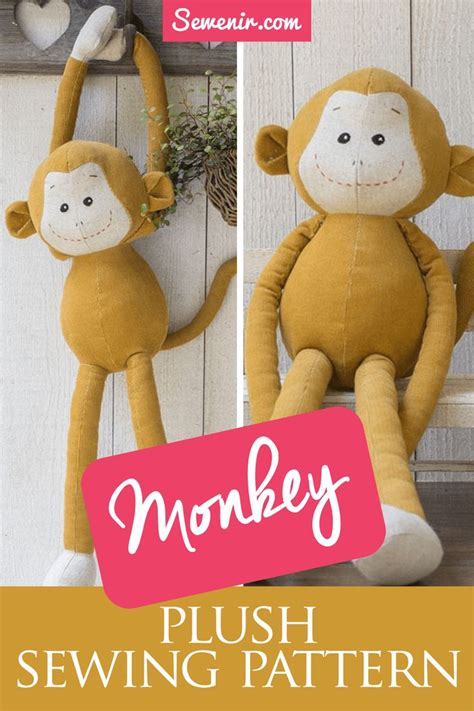 Stuffed Monkey Pattern DIY Plush Easy Beginner Sewing Pattern
