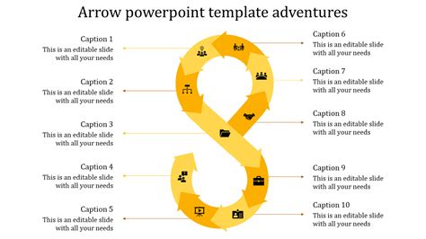 Stunning Arrows PowerPoint Templates with Ten Nodes Slides
