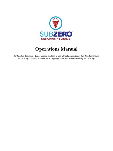 Sub zero ice cream operations manual. - Manuale della macchina per pesi marcy.