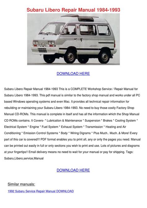Subaru libero repair manual 1984 1993. - Collector s originality guide for farmall regular and f series.