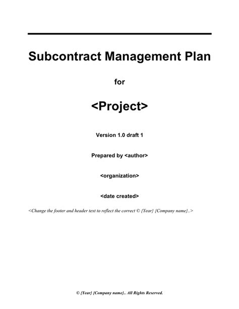 Subcontract management plan template in Word and Pdf formats
