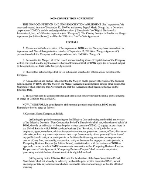 Subcontractor Non Compete Agreement Template Database