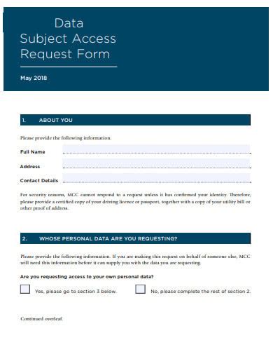 Subject Access Request Form Template DocTemplates