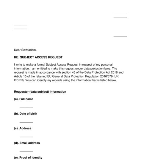 Subject Access Request Template Word Pdf