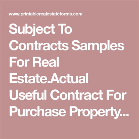 Subject To Contracts Samples For Real Estate.Actual Useful Contract For