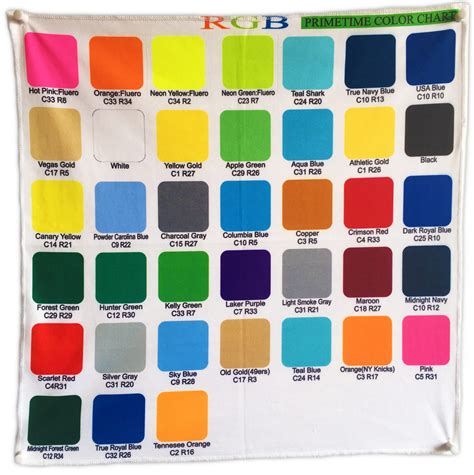 Sublimation Color Chart Primetime Sports Apparel