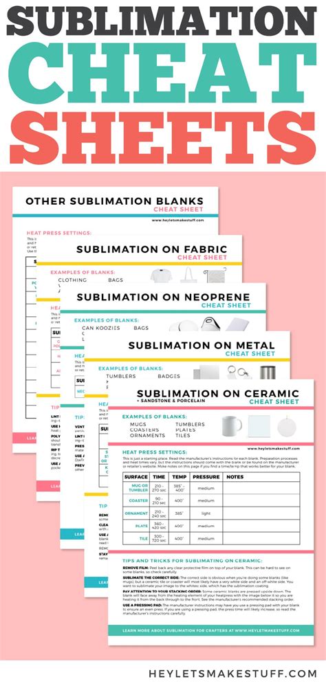 Sublimation Settings Cheat Sheet