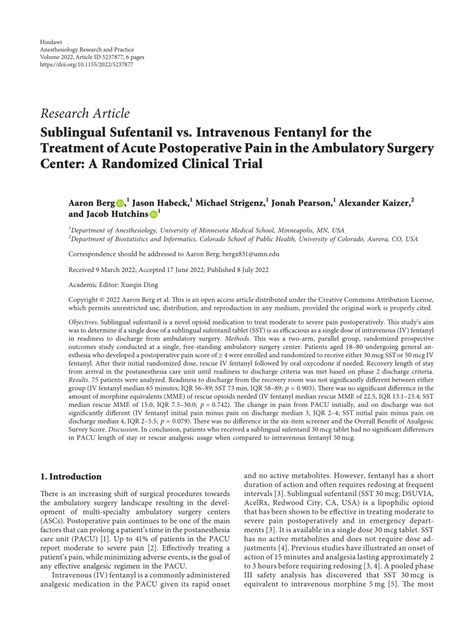 Sublingual Sufentanil vs. Intravenous Fentanyl for the Treatment …