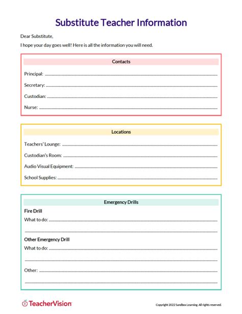 Substitute Lesson Plan Template Substitute Teacher Report in 2020