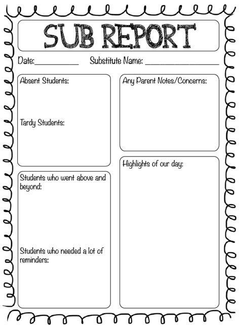 Substitute Teacher Report Template