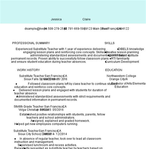 Substitute Teacher Resume Example - livecareer.com