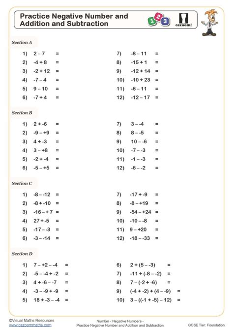 Subtract Negative Numbers Worksheet