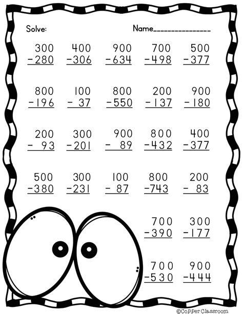 Subtraction Across Zeros Worksheets and Exercise