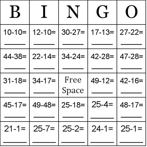 Subtraction Bingo Math Game Math subtraction, Subtraction activities