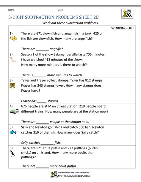 Subtraction Word Problems 3rd Grade Worksheets Library