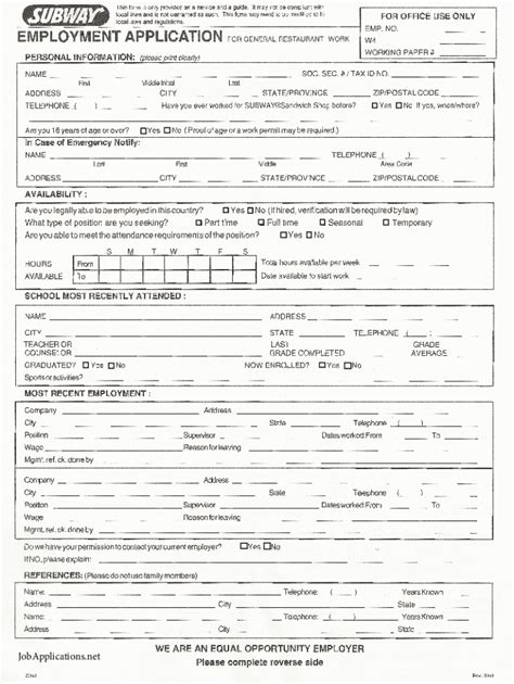 Subway Job Application Form Fill Out and Sign Printable PDF Template