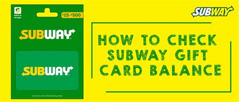 Subway card balance. Physical Subway® Cards with Braille text are also available for purchase on a special order basis by calling 1-877-697-8222. How do I pay with my Subway® App in the restaurant? Expand or collapse answer. First, make sure you add a Payment Method in your profile. When you are ready to pay, select the "Show Card" button in the App. It will give you a … 