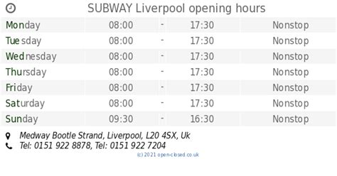 Subway in Bootle, Opening Times - localmint.com