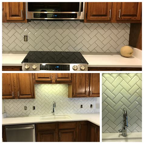 Subway tile backsplash in a herringbone pattern Destin Elite Tile