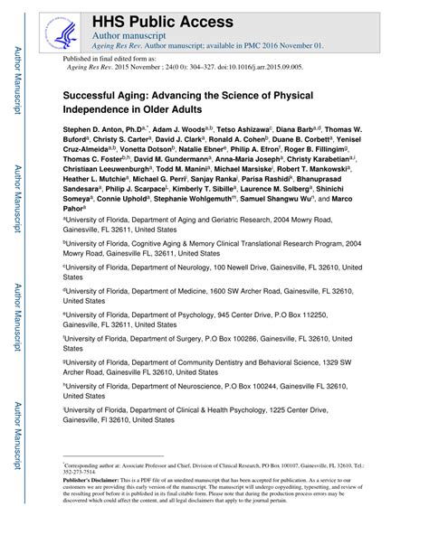 Successful aging: Advancing the science of physical independence …