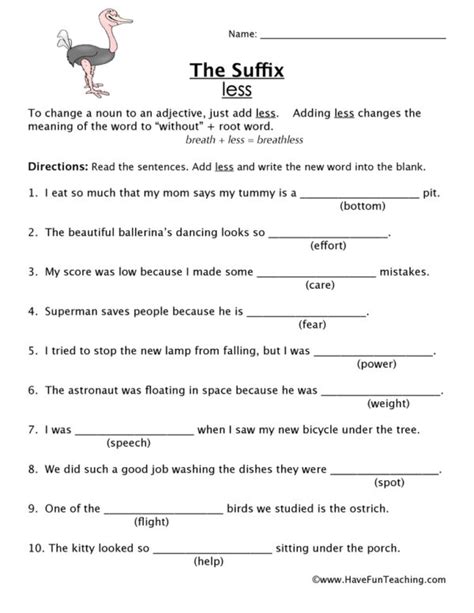 Suffix LESS Worksheet Have Fun Teaching