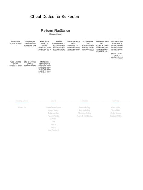 Suikoden v cheat codes.  This document contains cheat codes for the game Suikoden V, including ...