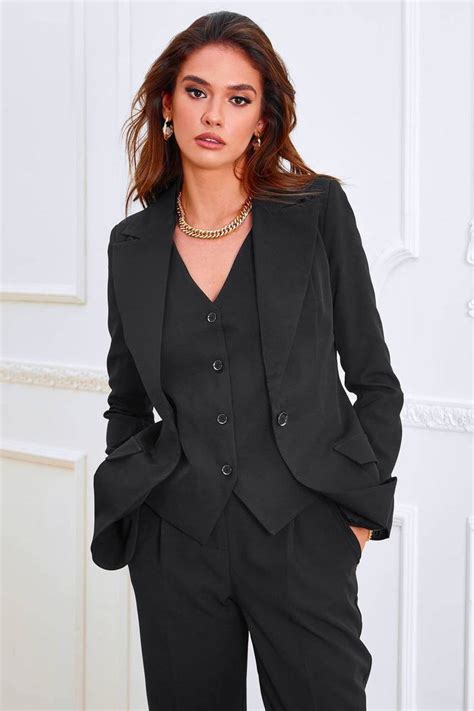 Suit for women. Women's Printed Tie-Neck Sleeveless Blouse, Straight-Leg Mid-Rise Ankle Pants & Faux Double-Breasted Patch-Pocket Jacket. $79.00 - 149.00. Deal of the Day. Tommy Hilfiger. Women's Open-Front Stripe-Trimmed Blazer, Sleeveless Button-Front Blouse, and Side-Striped Ankle Pants. $35.40 - 88.99. 