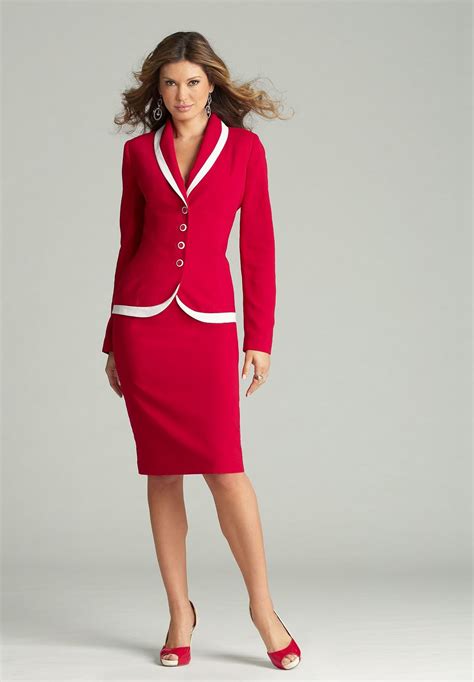 Suits woman. Women's Crepe Three-Button Tie-Collar Jacket & Slim Pencil Skirt Suit $225.00 