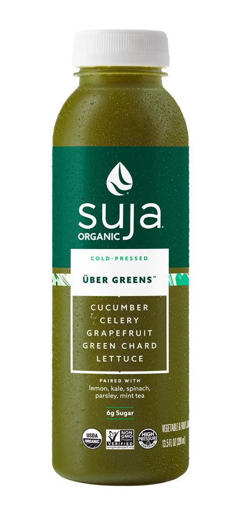Suja uber greens. Read frequently asked questions and learn more about Suja's healthy and refreshing line of organic and non-GMO cold-pressed juices, cleanses, shots and powders. ... All Suja Organic products except Organic Greens Powder are OU certified kosher. 
