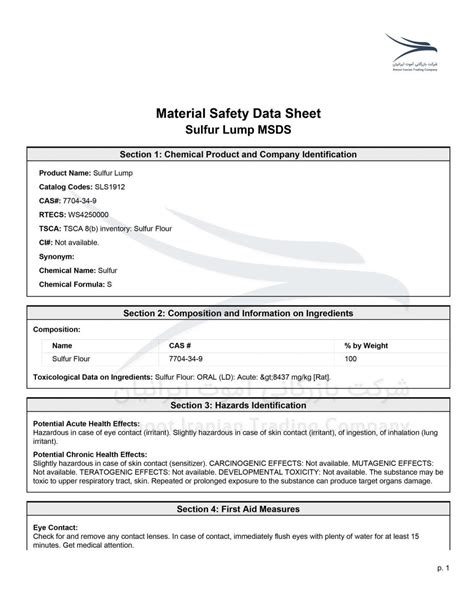 Sulfur Safety Data Sheet PDF