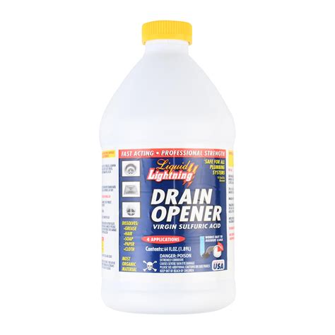 Sulfuric acid drain opener. Instant Power Hair and Grease Drain Opener is the solution to the most common drain stoppages. It utilizes a strong, non-acid formula that dissolves hair and creates heat to melt grease. Safe for all pipes and septic systems. View Product. 128 … 