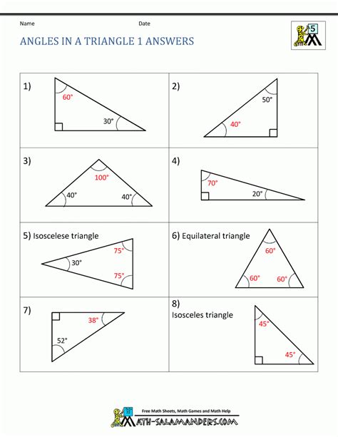 Sum Of Interior Angles A Triangle Worksheet Pdf