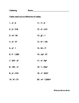 Sum and Difference of Cubes Worksheet