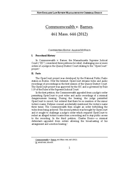 Summary Commonwealth v Barnes 461 Mass 644 2012