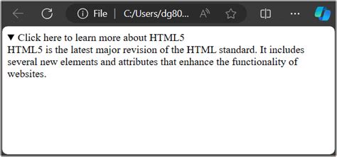 Summary details html.  Contexts in which this element can be used: Where flow HTML5 <details>...