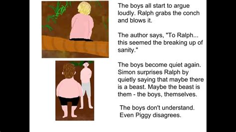 Summary of chapter five lord of the flies. Ralph and Piggy are left behind and Piggy reflects sadly on the immaturity of the boys. Ralph goes after boys followed slowly by Piggy. On the mountain top, the boys gather a pile of fire wood but nobody knows how to light a fire. The lens of Piggy’s glasses are used to kindle a flame which soon becomes a roaring fire. 