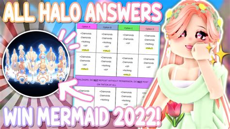 Summer 2022 halo answers. All new halo answers revealed in this updated list of the summer mermaid 2022 halo questions and answers from the fountain in Royale High Roblox. These are t... 