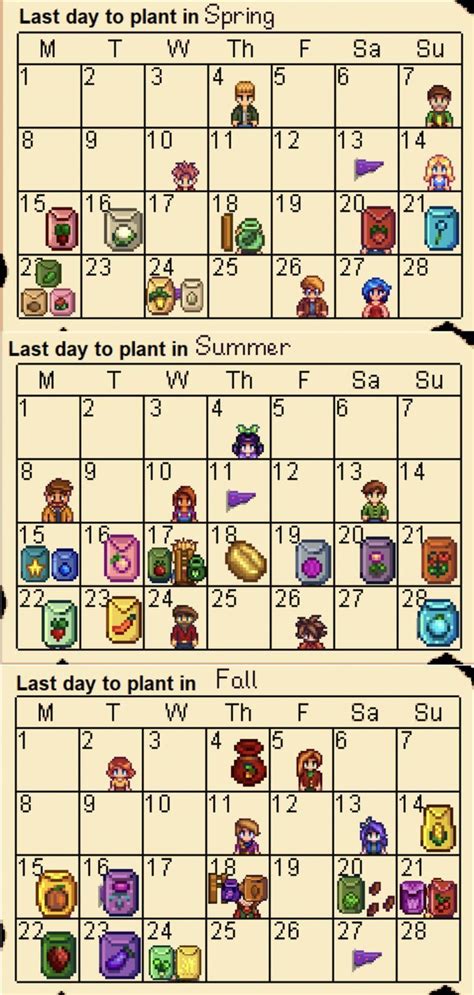 Summer Calendar Stardew
