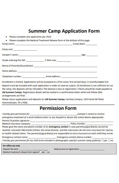 Summer Camp Application Examples 20142024 Form Fill Out and Sign