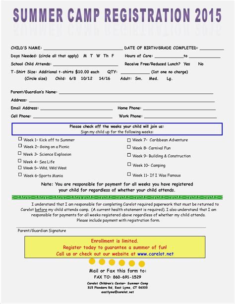 Summer Camp Registration Form Template