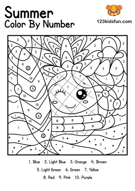 Summer Color By Numbers Coloring Page. Free Color By Number Coloring