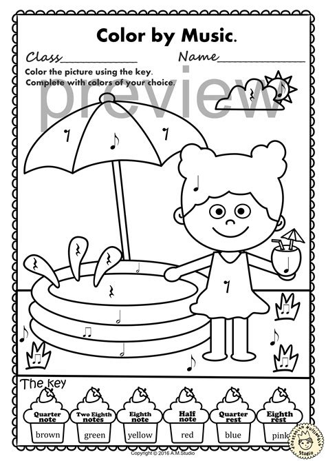 Summer Color by Notes and Rests Music Worksheets Worksheets Library