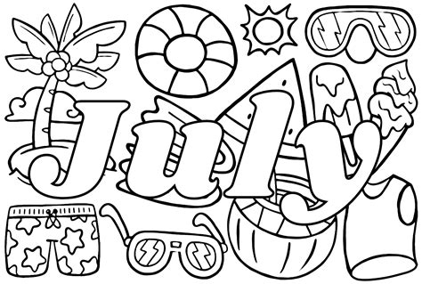 Summer Month July image Coloring Page
